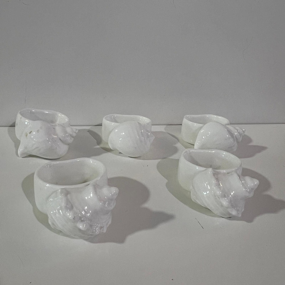 Set of 5 White Bone china Shell Napkin‎ Rings Nautical Beach Coastal Decor